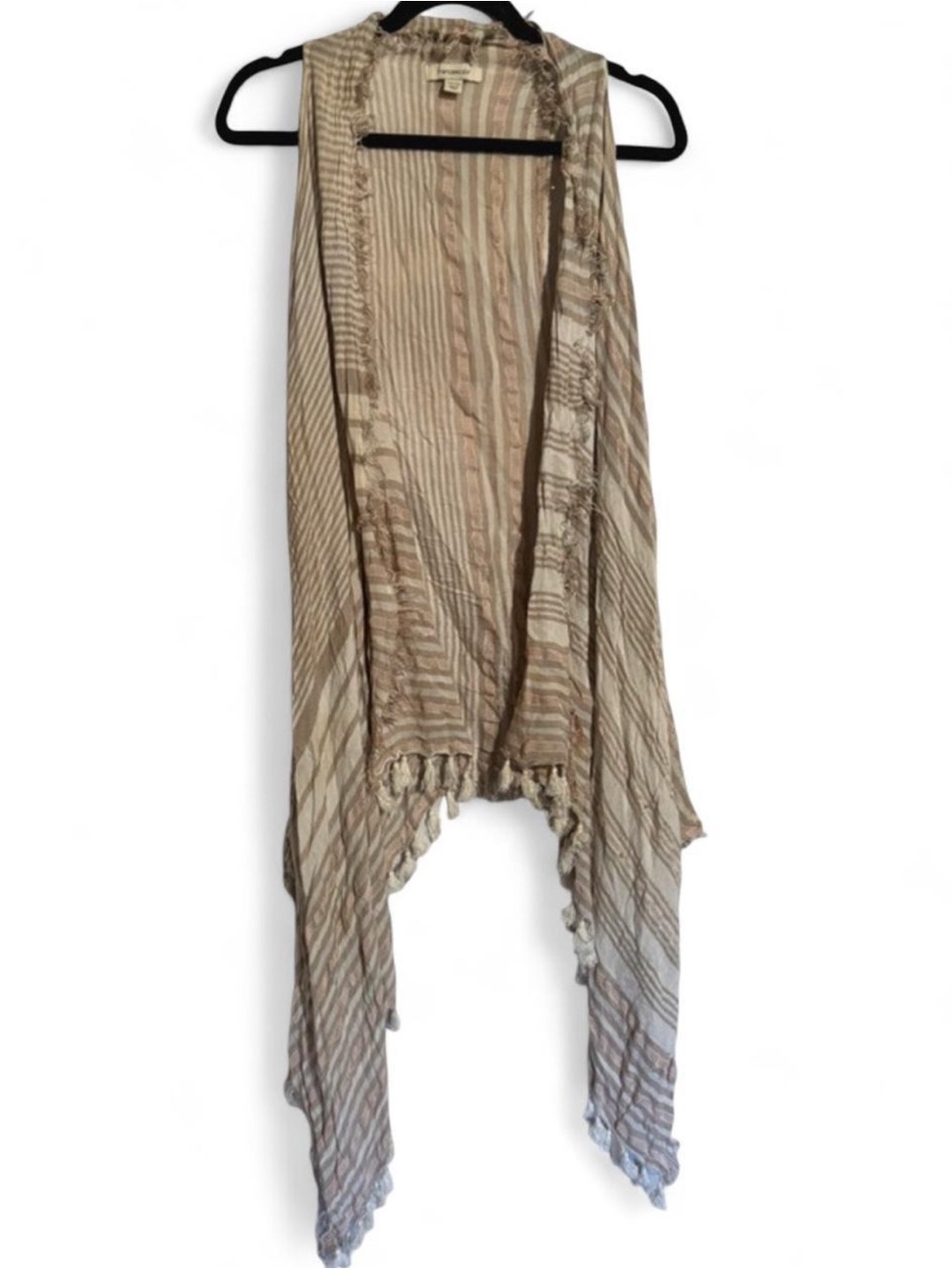 Francesca’s Boho Neutral Striped Fringe Kimono Coverup OS